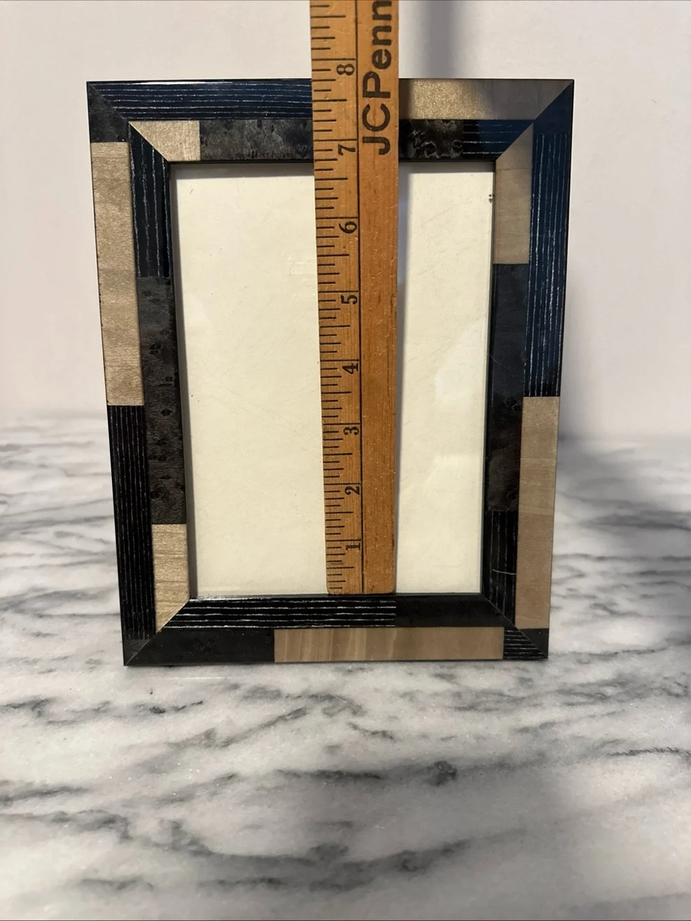 Natalini marquetry inlay black & beige wood picture frame 5x7” photo Italy